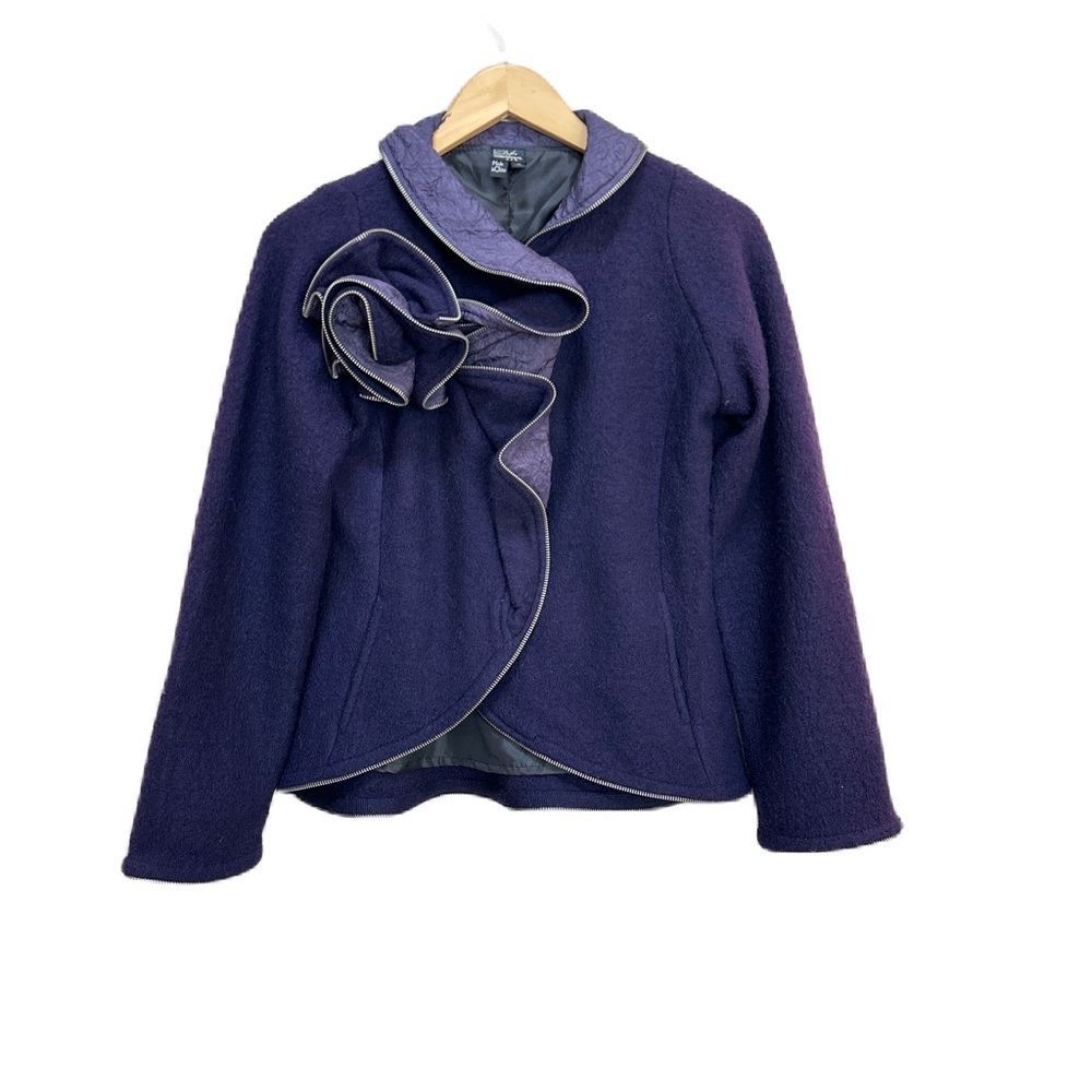 CoVelo Boiled Wool Art-To-Wear Purple Jacket  Rosettes Ruffle Women’s‎ Small